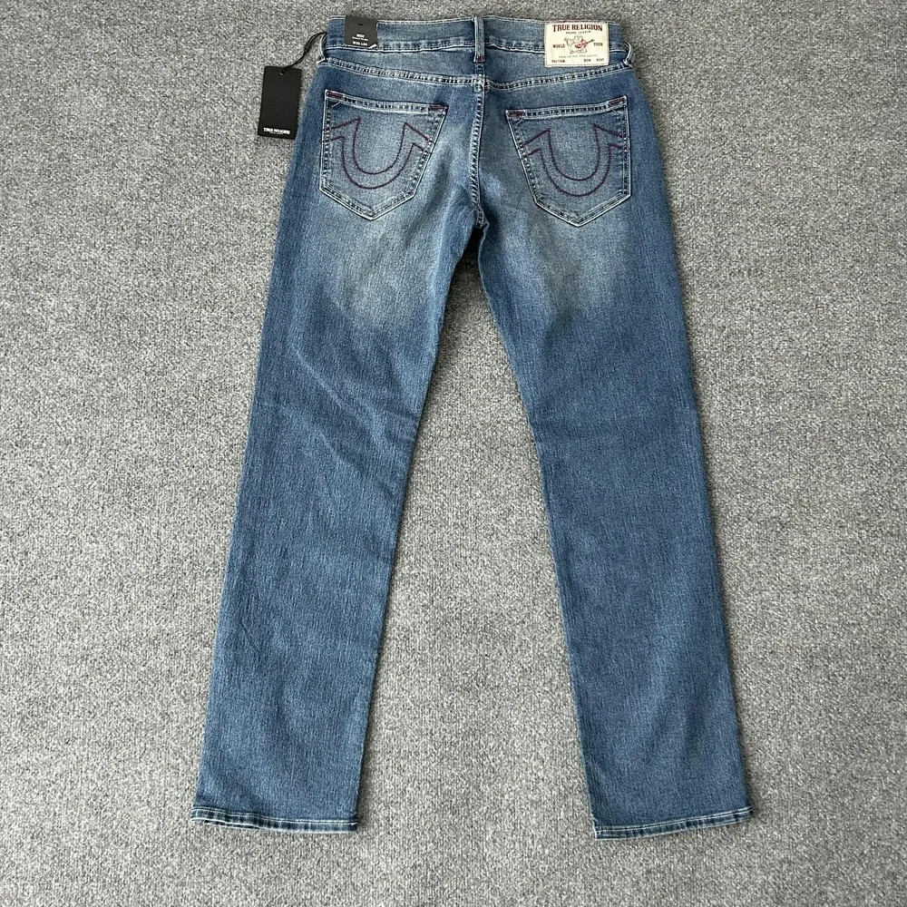 True Religion Ricky Relaxed Straight Jeans Mens 32x34 Blue Medium‎ Denim Wash